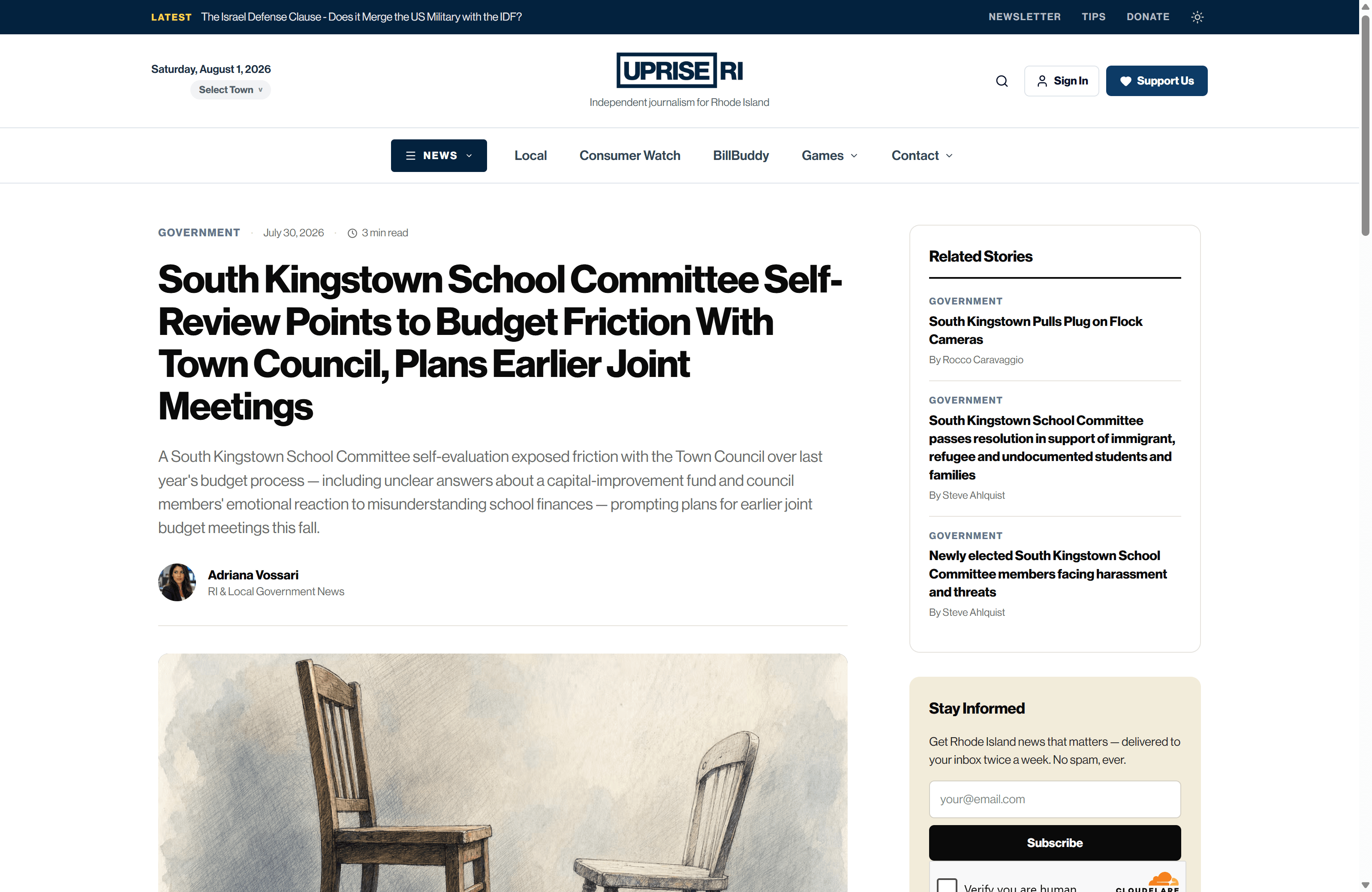 An Uprise RI article covering a South Kingstown school committee meeting