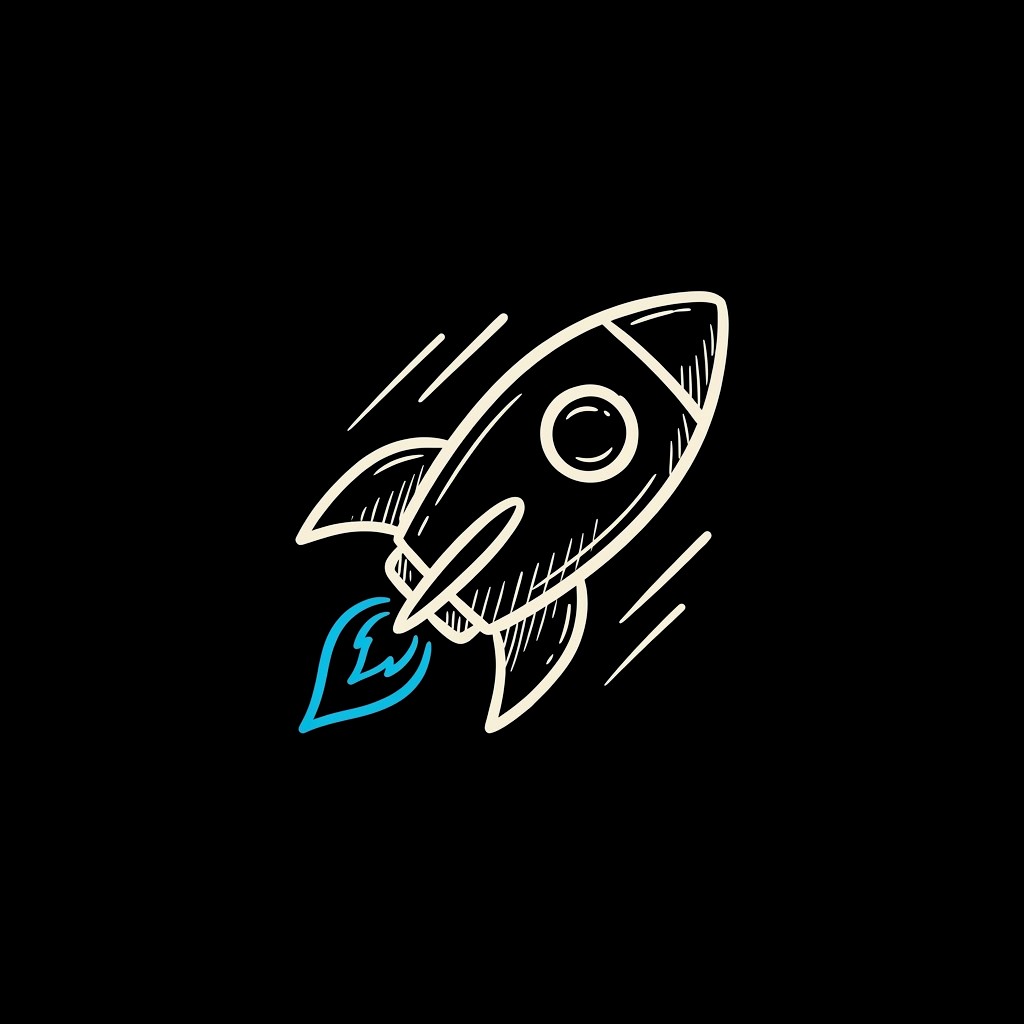 Hand-sketched rocket lifting off